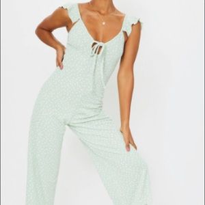 Sage green polka dot jumpsuit. Size 4